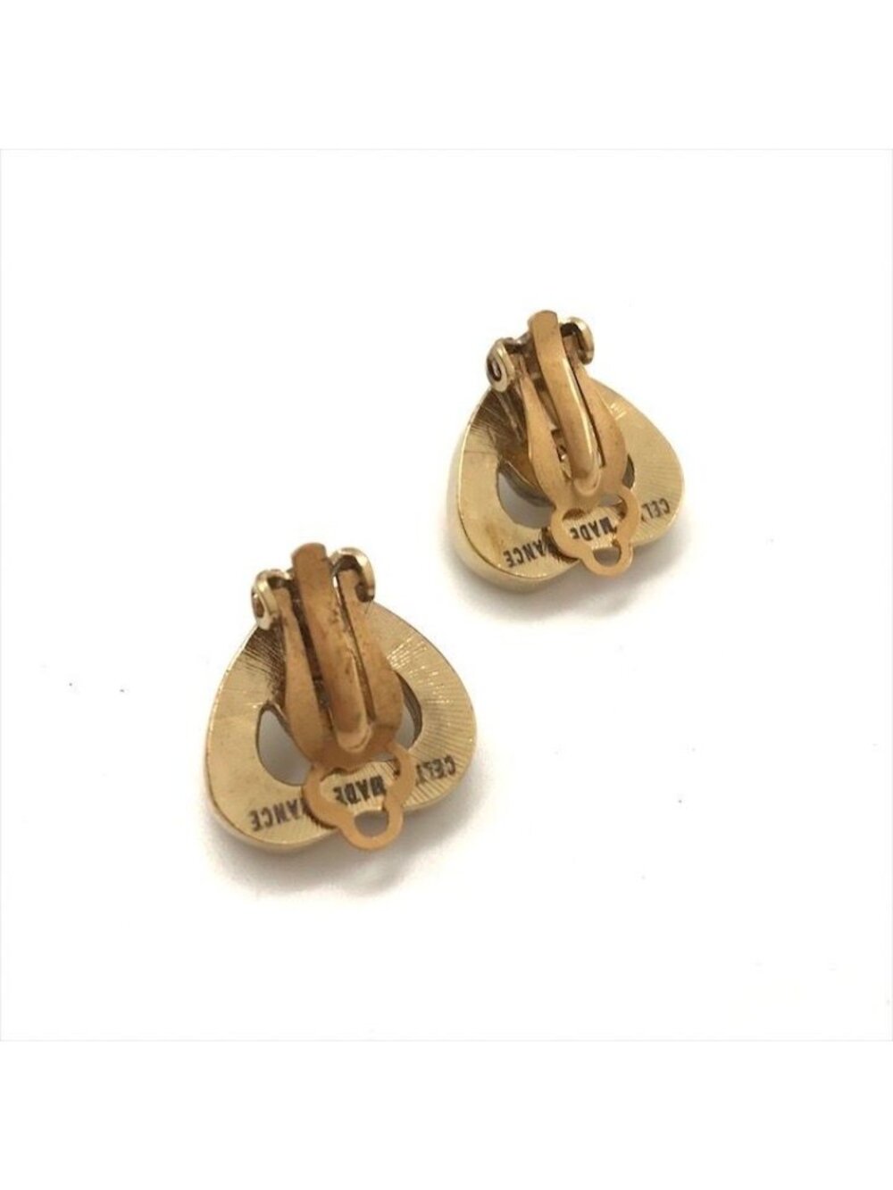 Celine Logo Heart Motif Pearl Earrings Gold - Picture 5 of 6